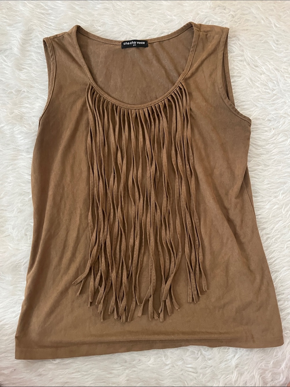 cha cha vente Tan Fringe Scoop Neck Tank